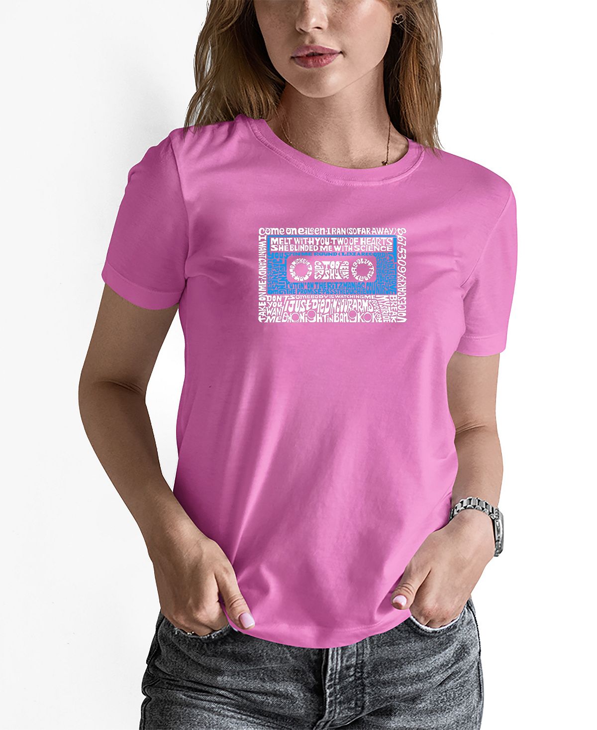 Женская футболка One Hit Wonders Word Art 80-х годов LA Pop Art, розовый
