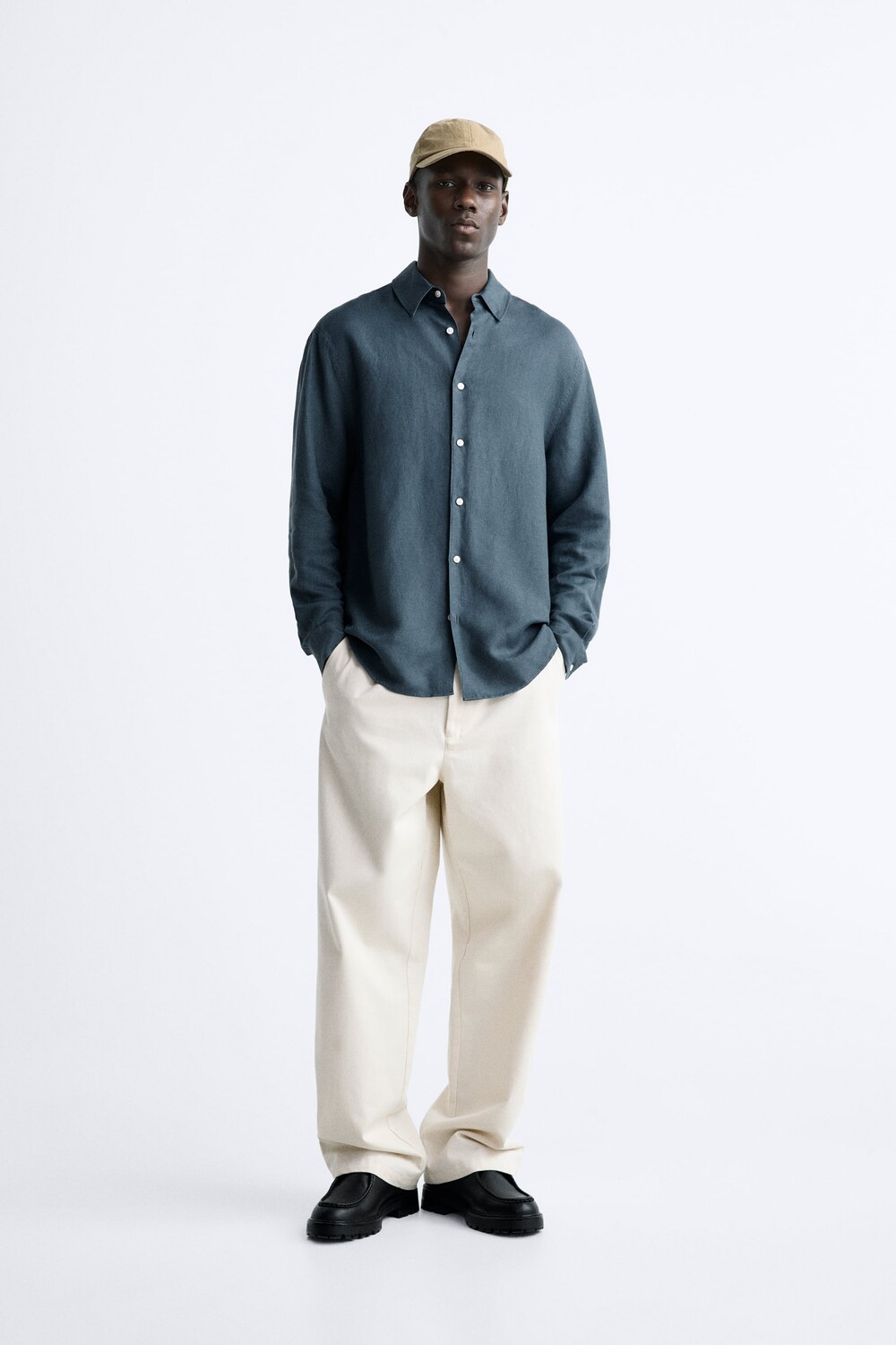 

Рубашка из вискозы и льна Zara, бензиновый синий