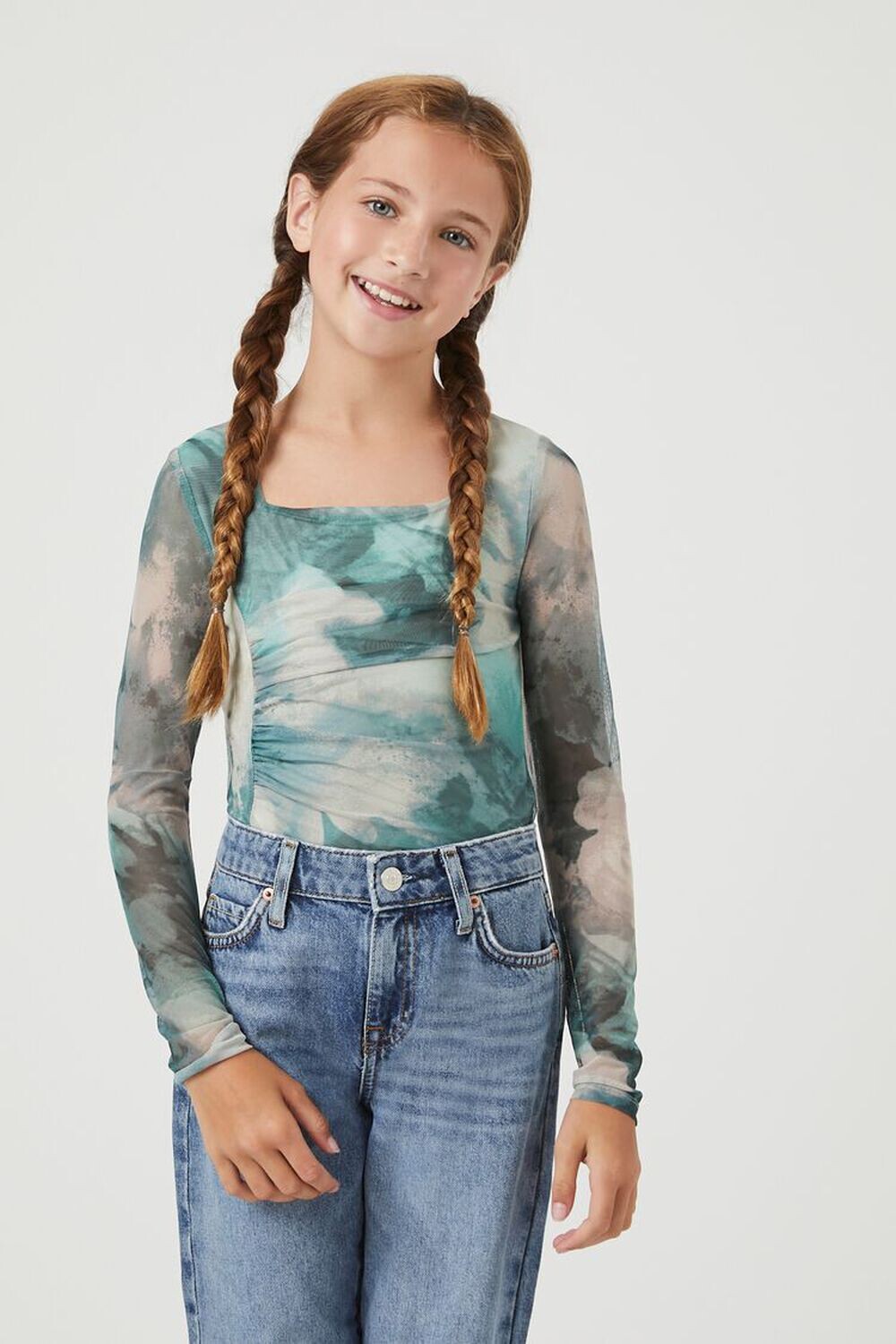 

Боди из сетки Cloud Wash для девочек Forever 21, синий