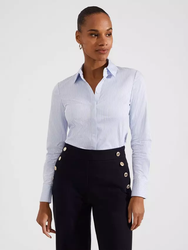 

Рубашка Hobbs Hobbs Victoria Cotton Blend, цвет pale blue/white