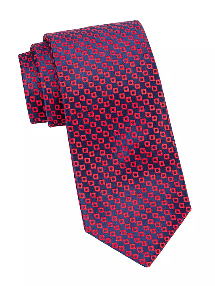 цена Тканый шелковый галстук с квадратным геометрическим узором Charvet, красный