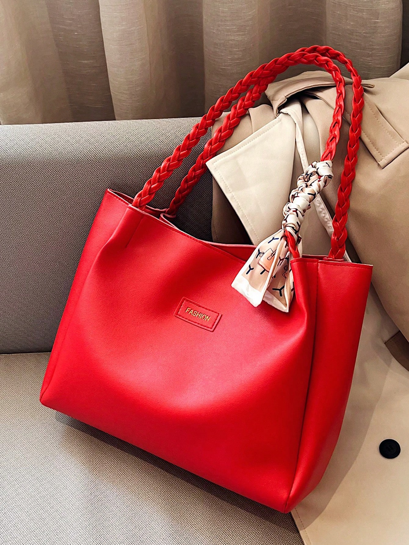 Женская универсальная однотонная сумка, красный