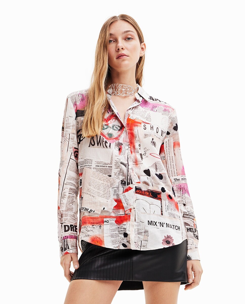 

Тонкая газетная рубашка Desigual, белый