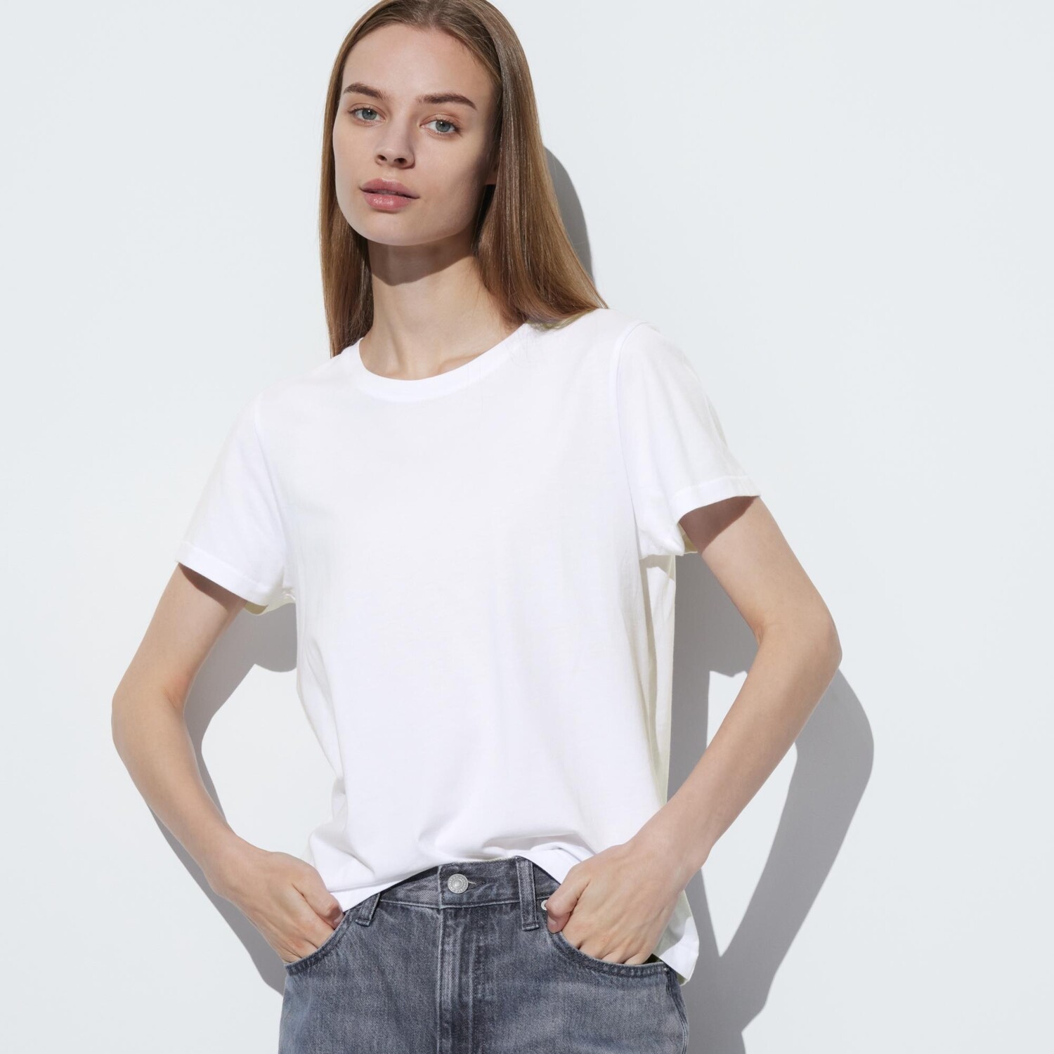 

Футболка Supima из хлопка с круглым вырезом (короткий рукав) UNIQLO, белый
