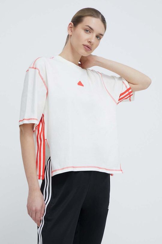 Хлопковая футболка adidas, бежевый фото