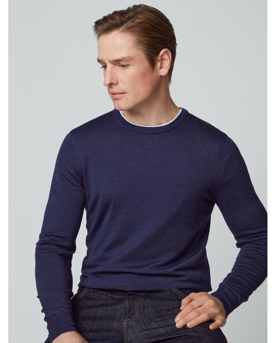 Мужской свитер темно-синего цвета с круглым вырезом Hackett, темно-синий свитер из смесовой шерсти в полоску с ребристым воротником moncler черный