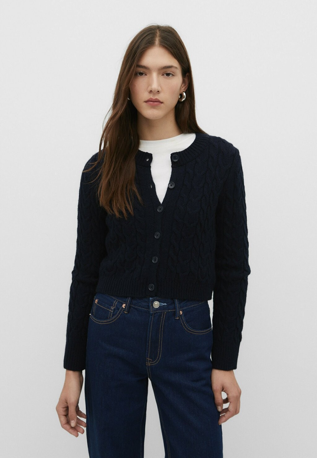 

Кардиган Cable Stradivarius, цвет dark blue