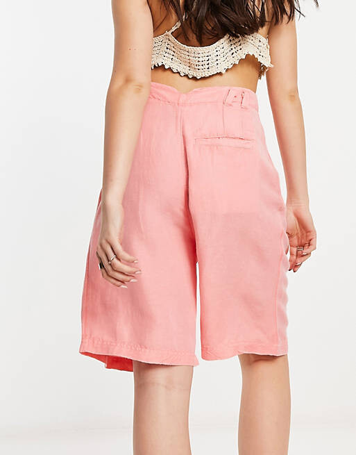 

Коралловые льняные удлиненные шорты с завышенной талией Free People