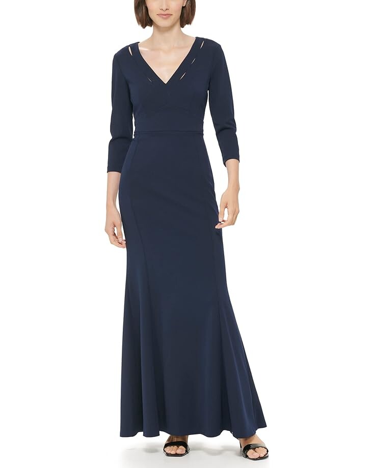 

Платье Calvin Klein Long Sleeve Gown with Neckline Slits, цвет Twilight