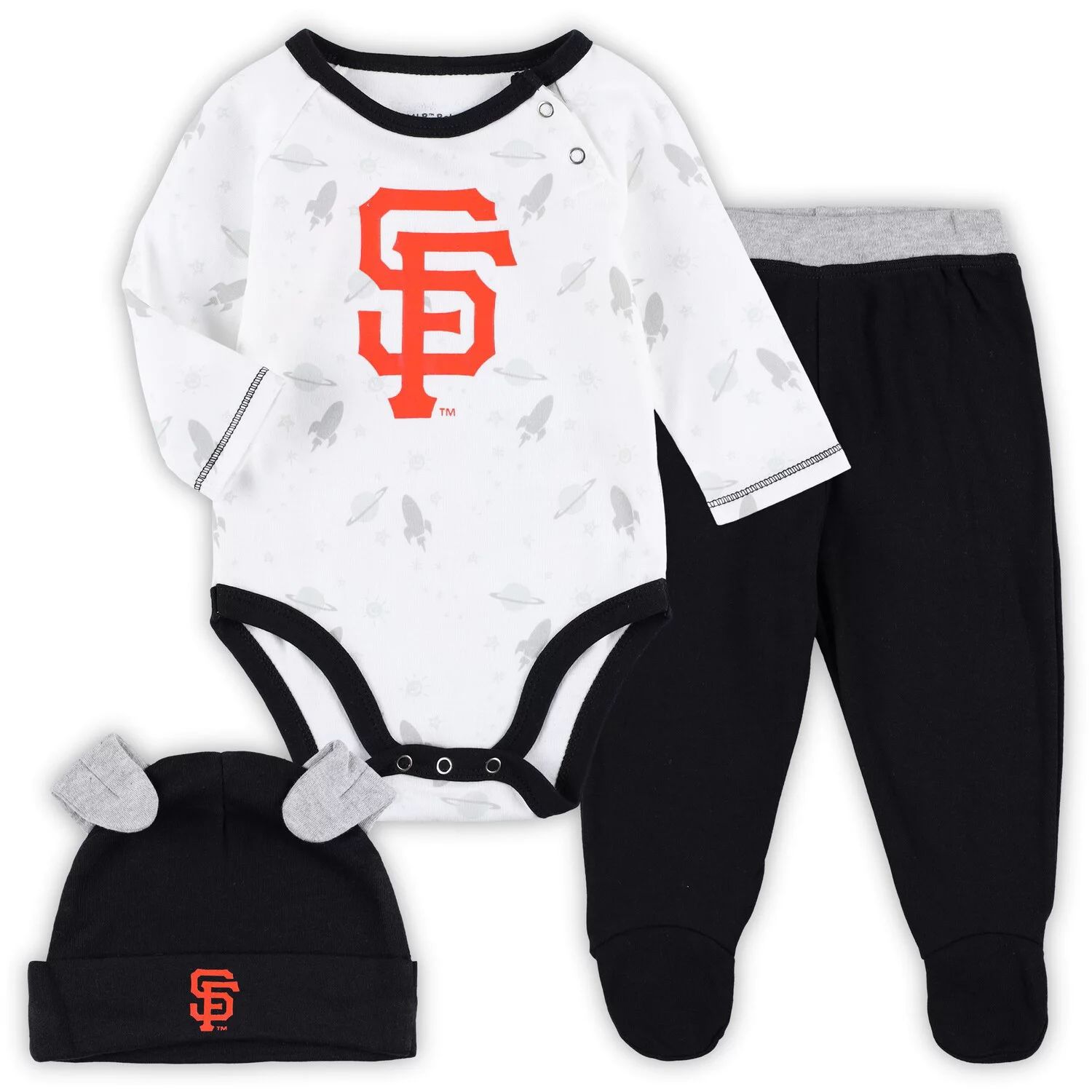 Черный/белый комплект для новорожденных и младенцев San Francisco Giants Dream Team, боди, шапка и штаны на ножках Outerstuff черный боди для новорожденных san francisco giants hit and run для новорожденных outerstuff черный