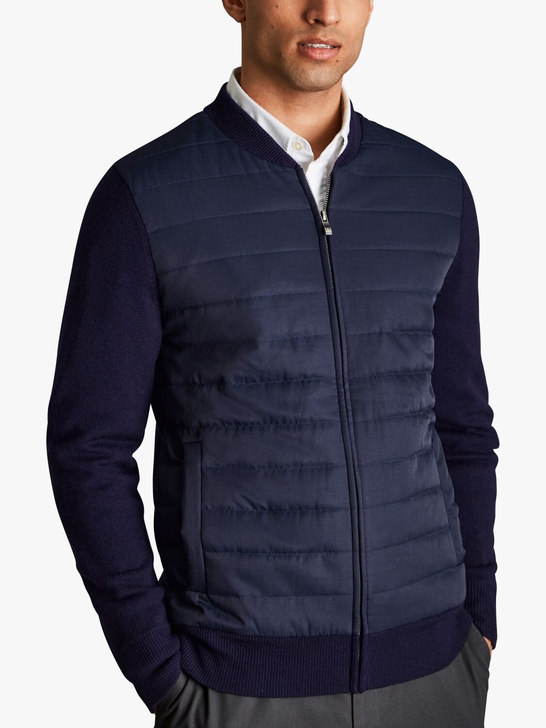 

Гибридный бомбер на молнии Charles Tyrwhitt Merino, темно-синий