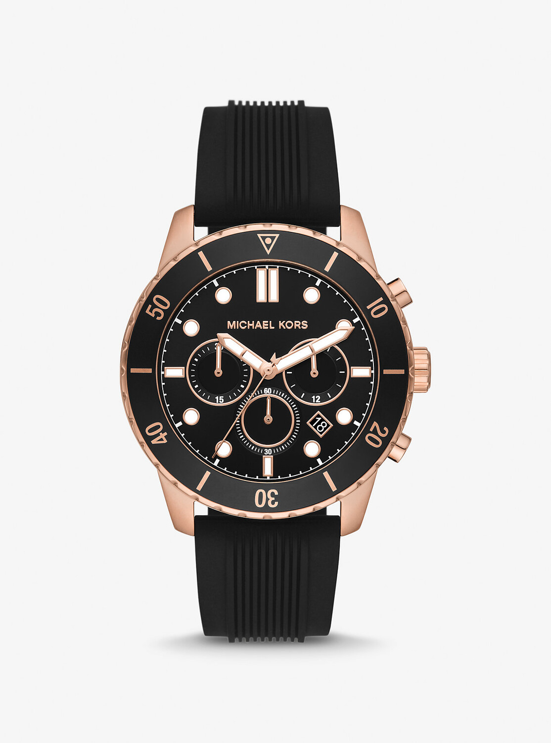 

Крупногабаритные часы Cunningham в тонах розового золота и силиконе Michael Kors, черный