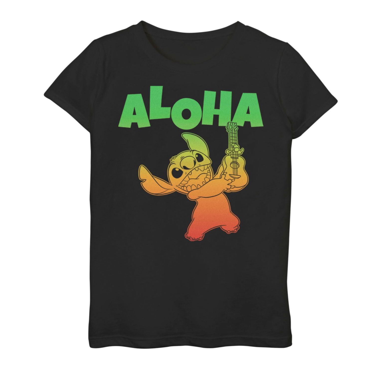 

Футболка с градиентным портретом и графическим рисунком для укулеле Disney's Lilo & Stitch для девочек 7–16 лет Aloha Licensed Character
