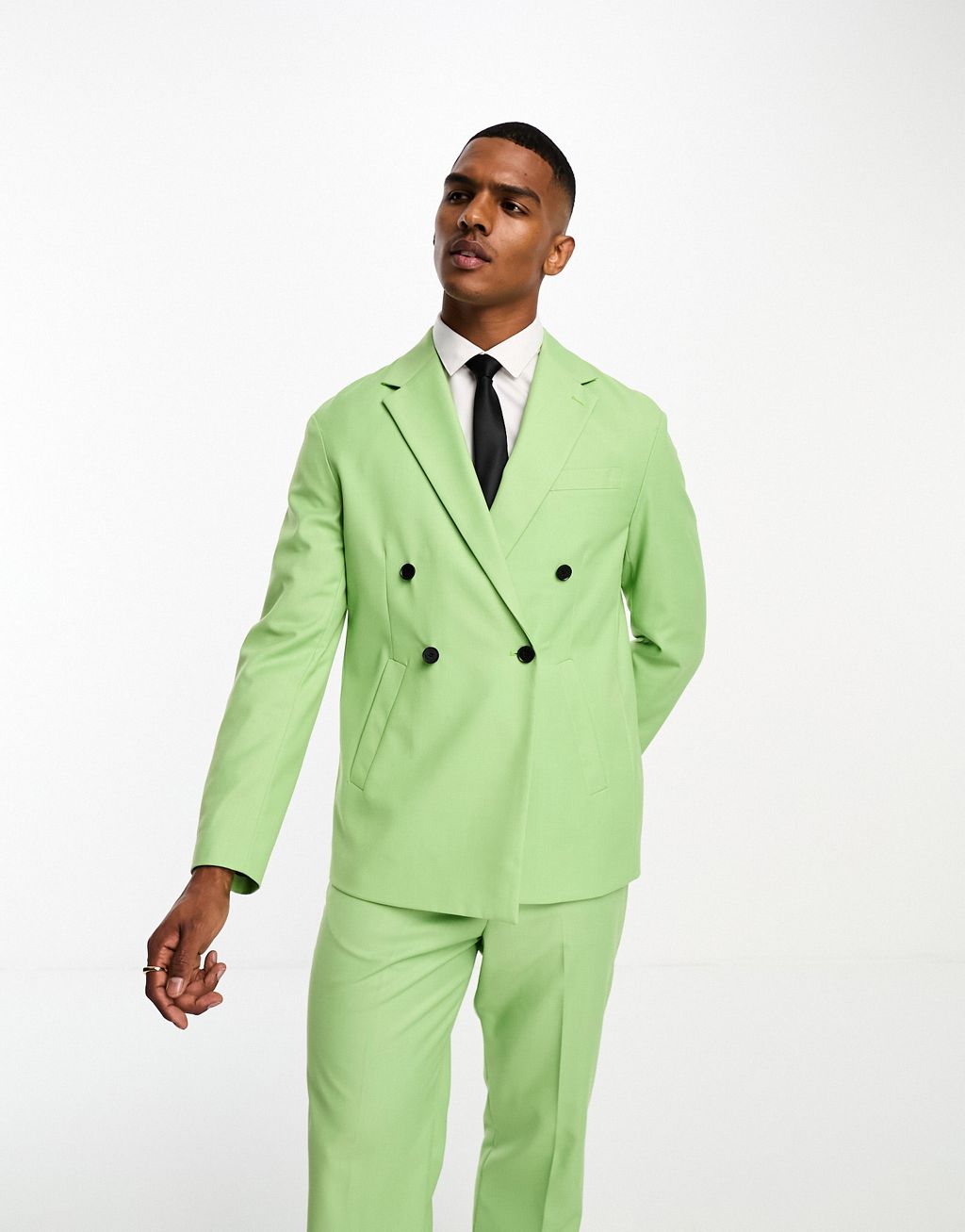 Зеленый двубортный пиджак большого размера Devils Advocate с лацканами