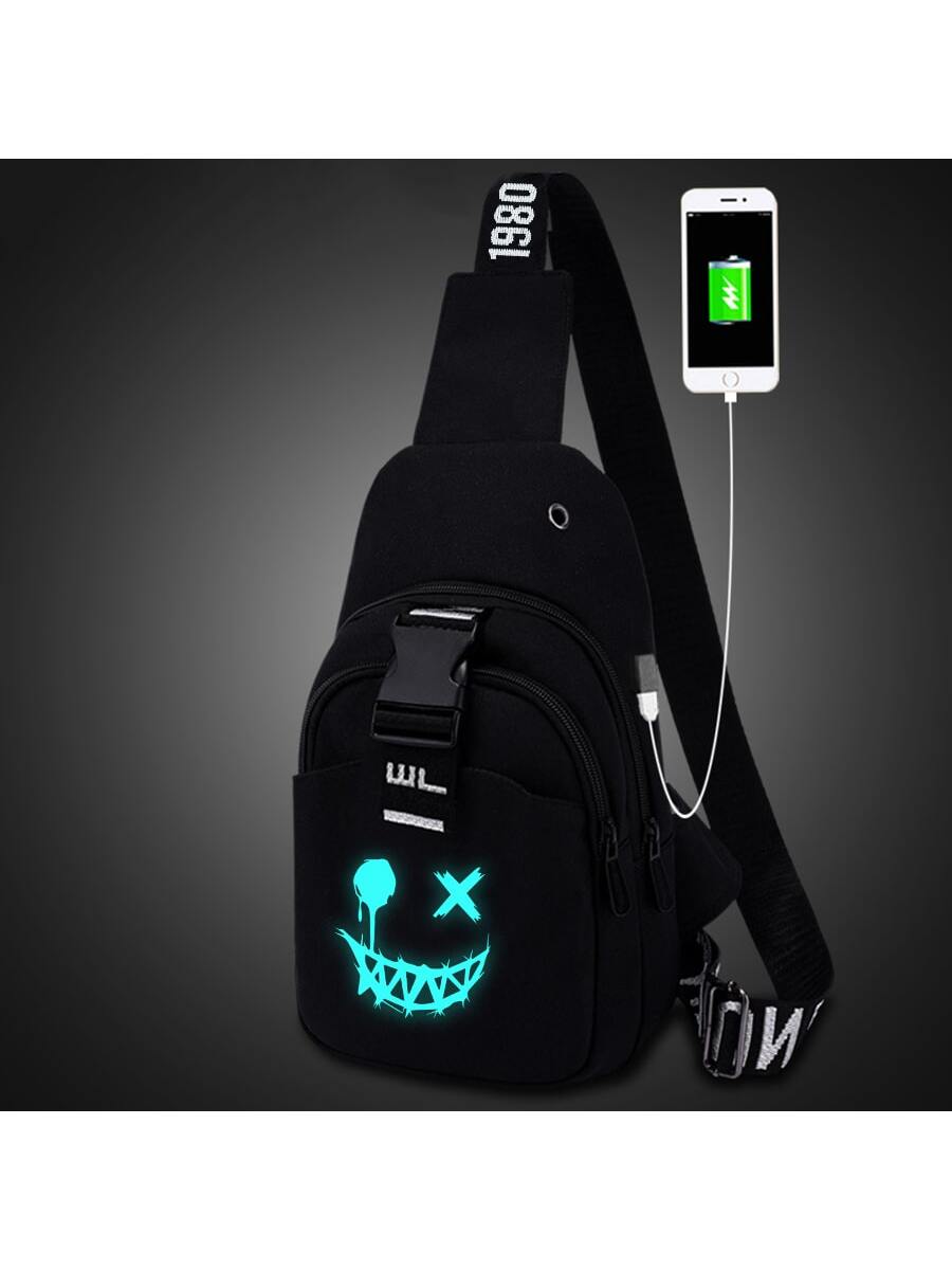 цена Мужская нагрудная сумка Повседневная сумка через плечо Многофункциональная сумка через плечо с функцией зарядки через USB, черный