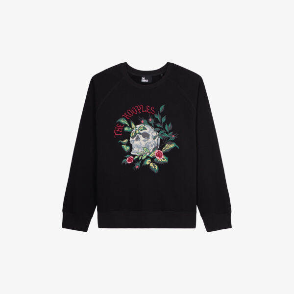 

Хлопковая толстовка с вышивкой «Розы и шелкография» The Kooples, черный