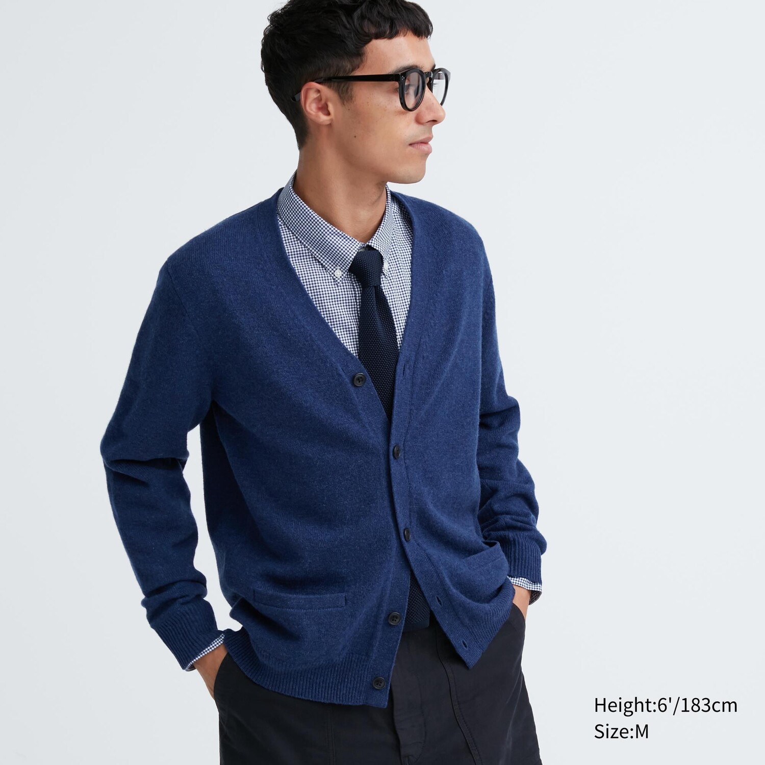 

Кардиган премиум-класса из овечьей шерсти с V-образным вырезом Uniqlo, синий
