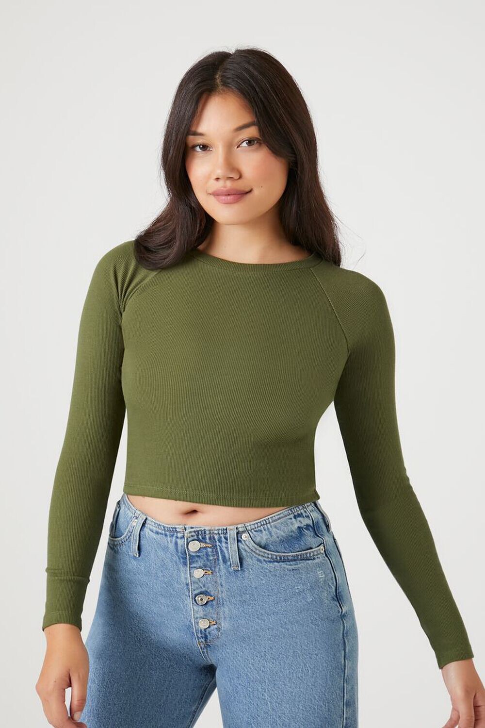 

Укороченный топ в рубчик с длинными рукавами Forever 21, кипарис