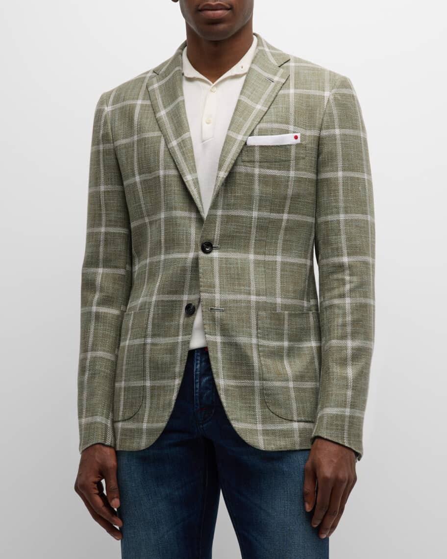 

Мужское шелковое спортивное пальто Windowpane Kiton, Серый