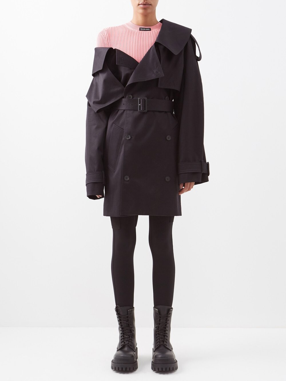 

Тренч из хлопкового твила с открытыми плечами Balenciaga, черный