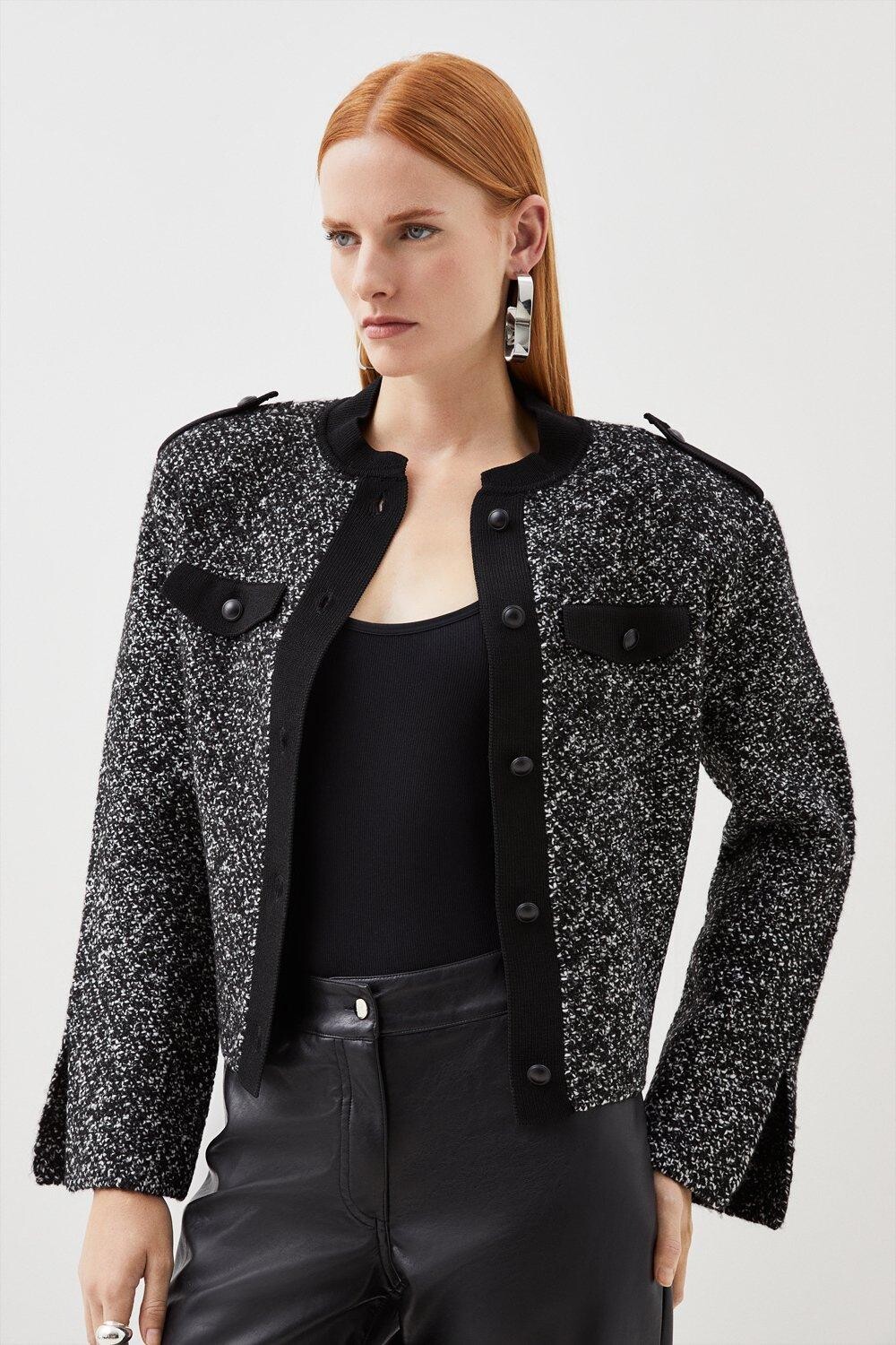 

Твидовый трикотажный короткий жакет Karen Millen, цвет mono