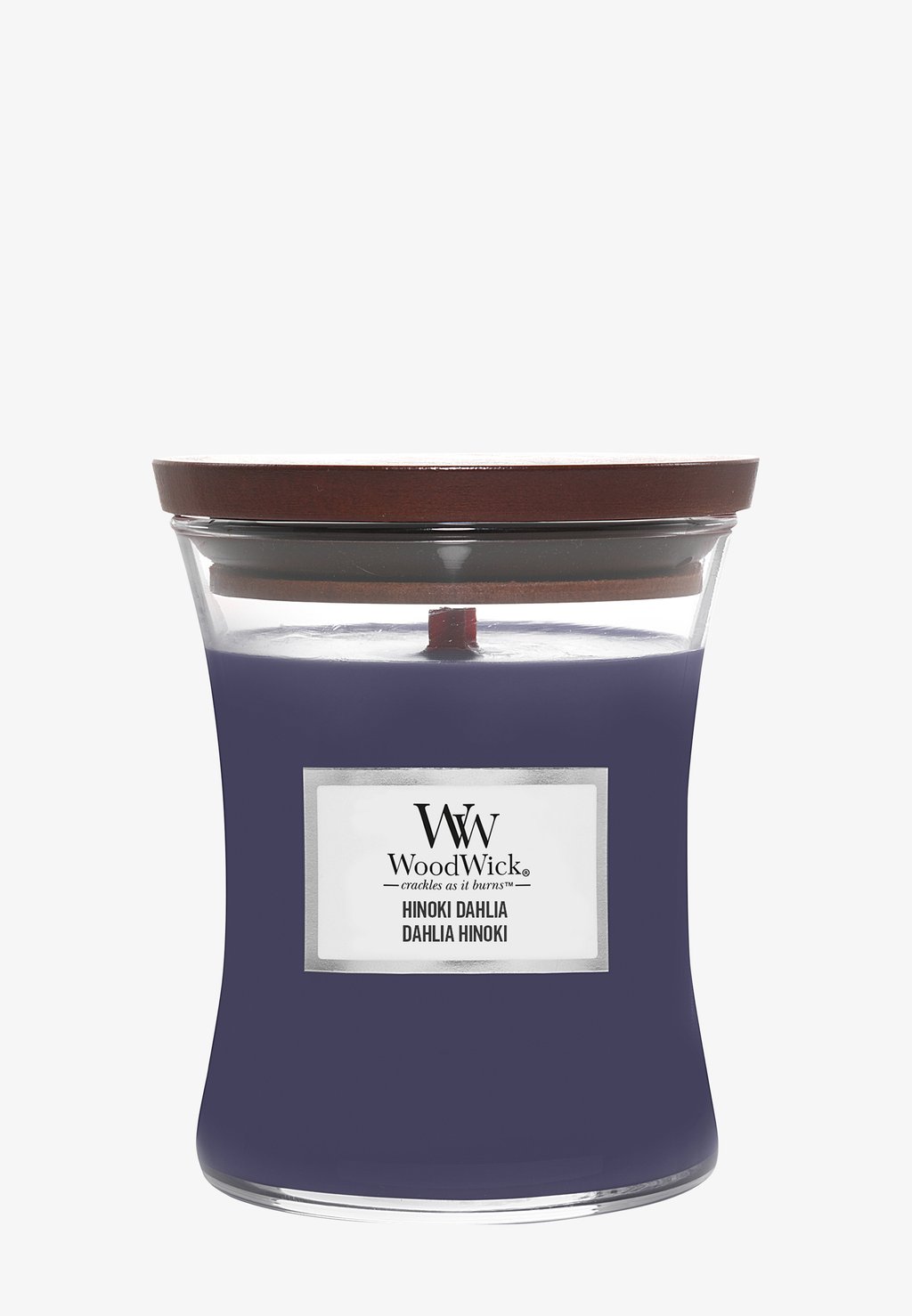 Ароматическая свеча Medium Hourglass Hinoki Dahlia Woodwick, фиолетовый ароматическая свеча ellipse hinoki dahlia woodwick фиолетовый