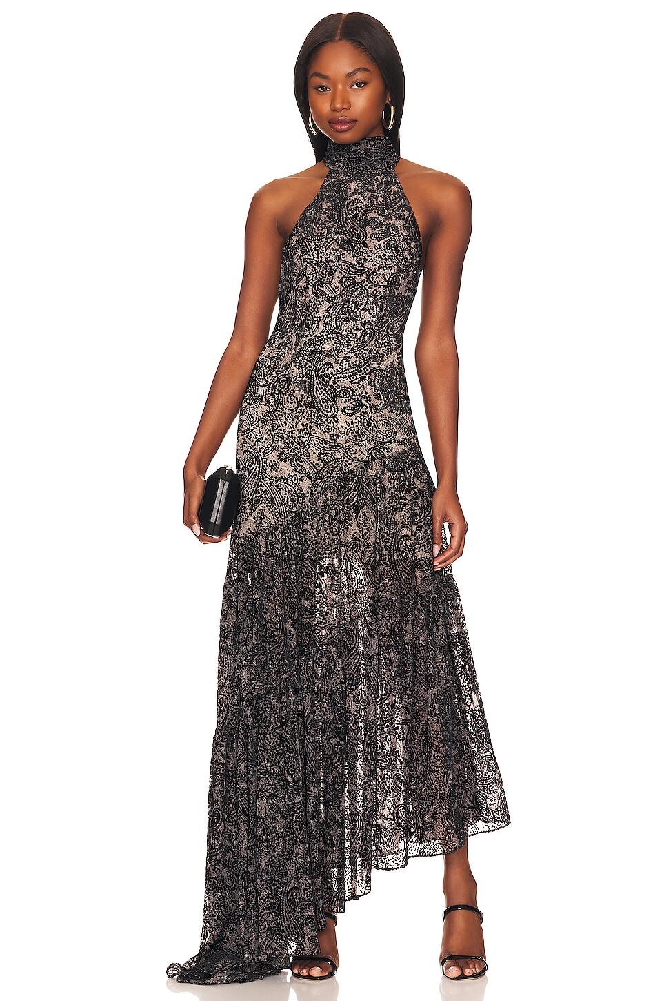 

Платье макси LPA Ona Velvet Burnout, цвет Black & Cream
