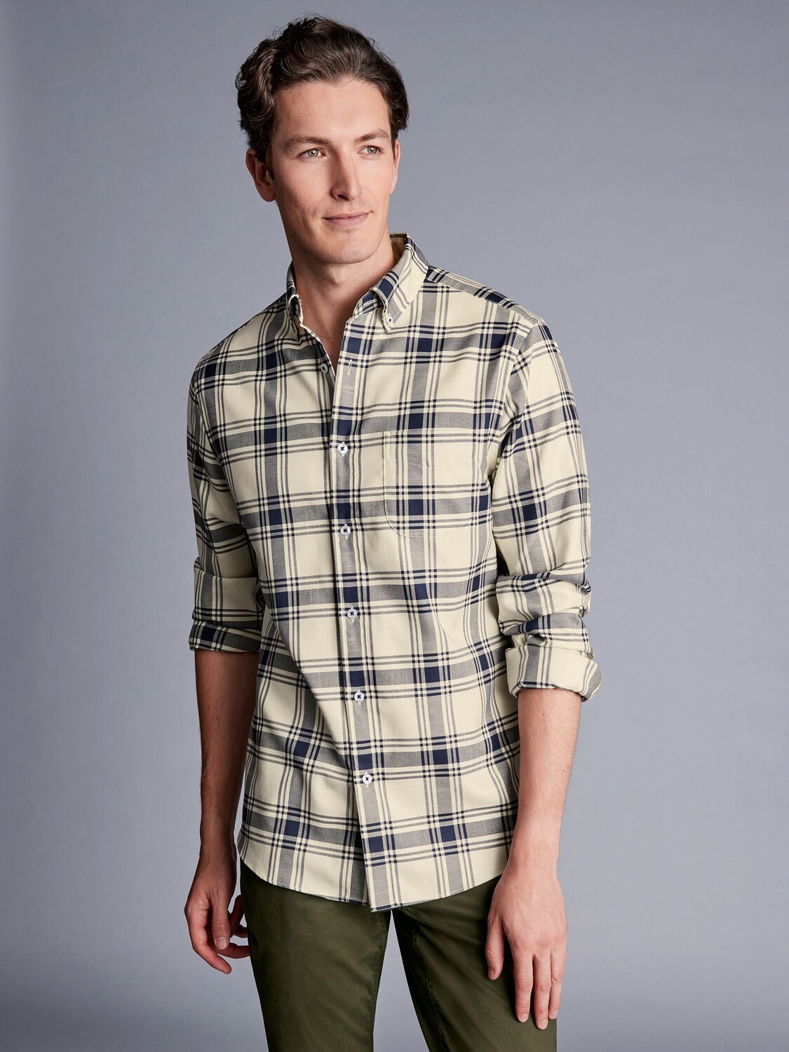 

Рубашка узкого кроя в крупную клетку без глажки Charles Tyrwhitt, крем/мульти