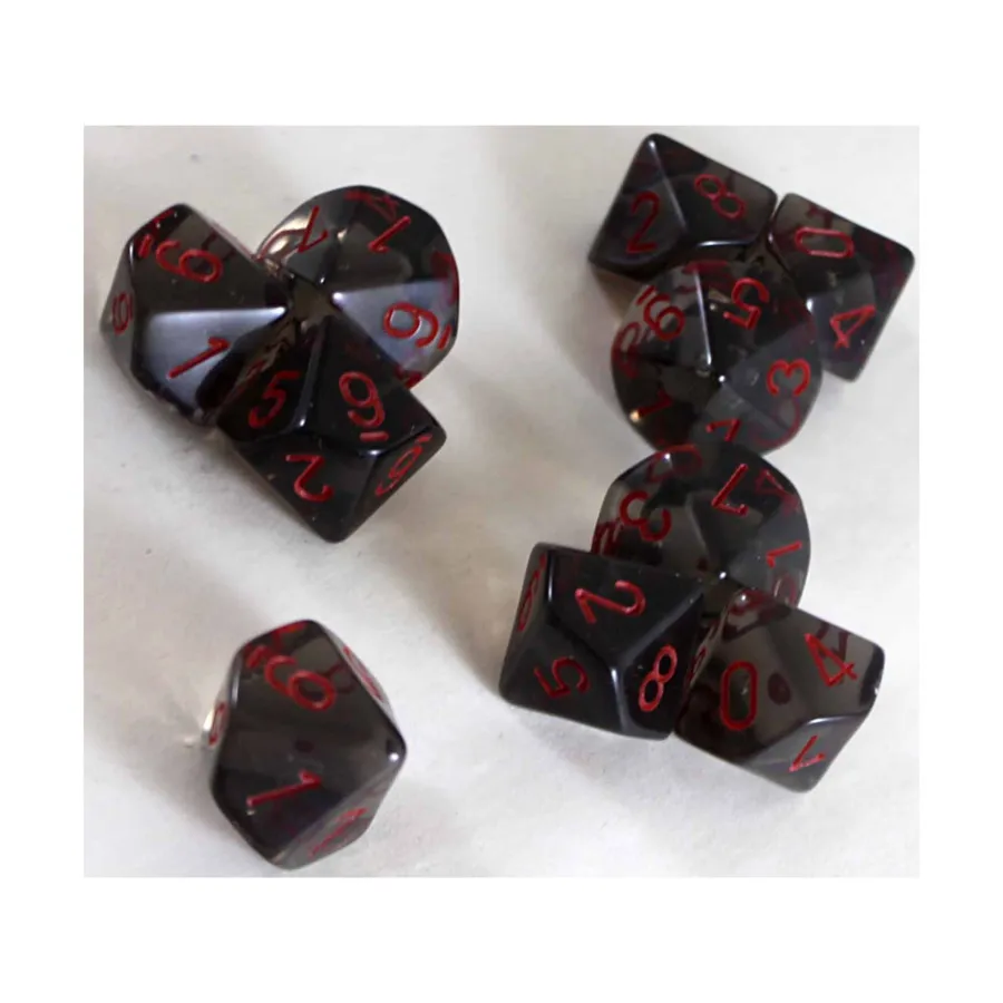 

d10 Дымчатый с красным (10) (пересмотренный), Dice - Translucent - d12 & d10 & d20 (Chessex)