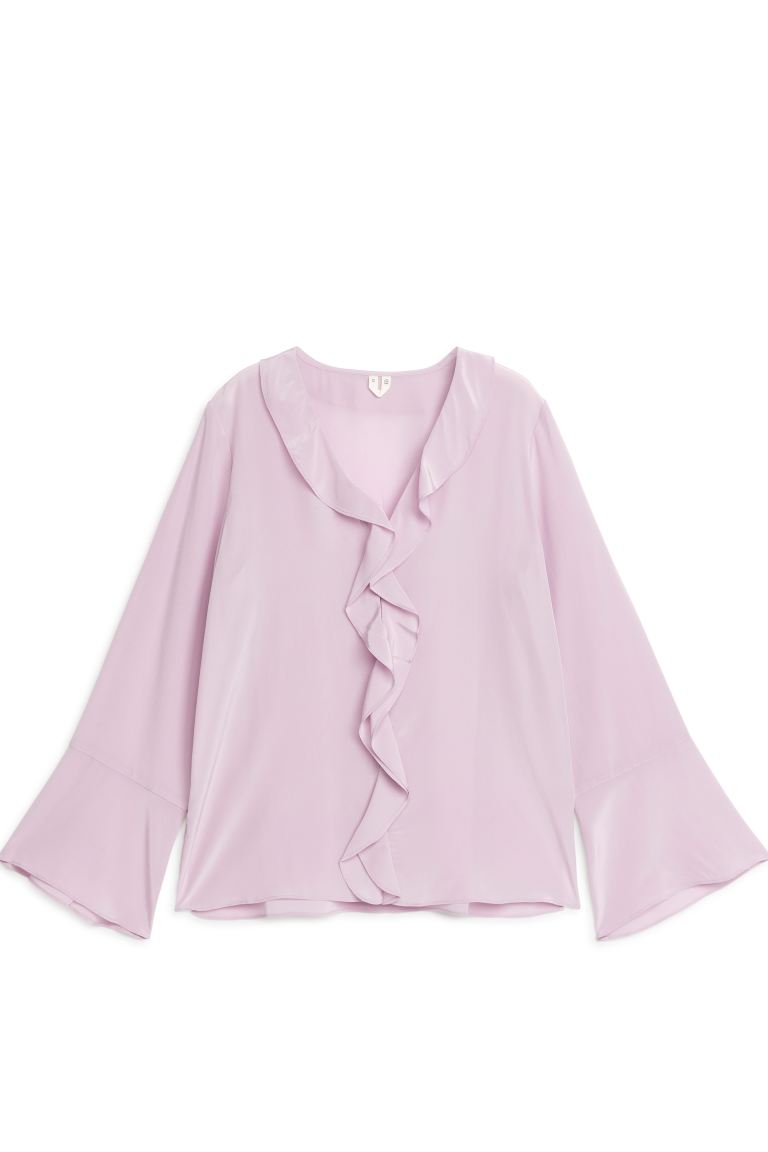 Шелковая блузка с рюшами Arket, фиолетовый