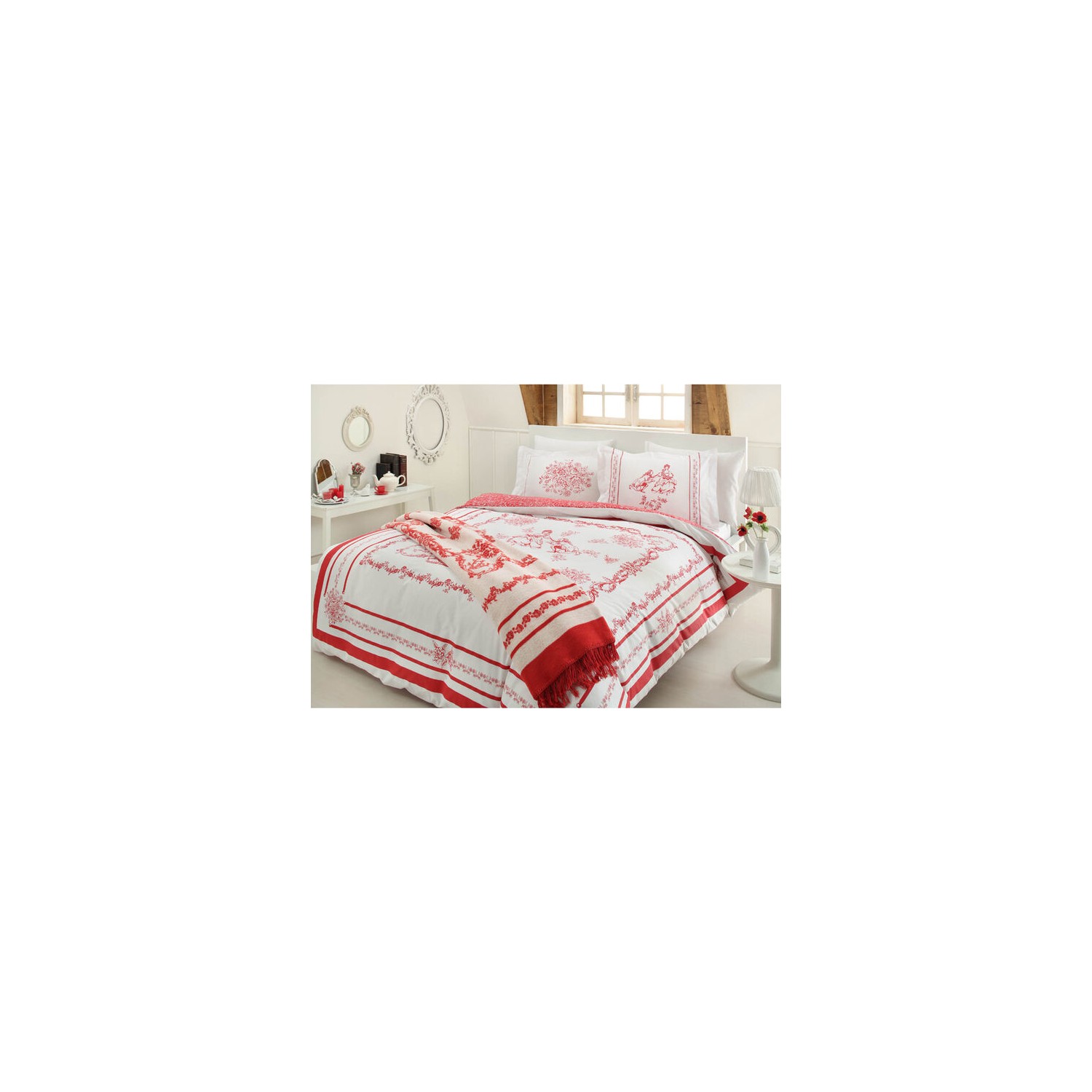 Комплект постельного белья с одеялом Ozdilek My Valentine brista kırmızı süet terlik