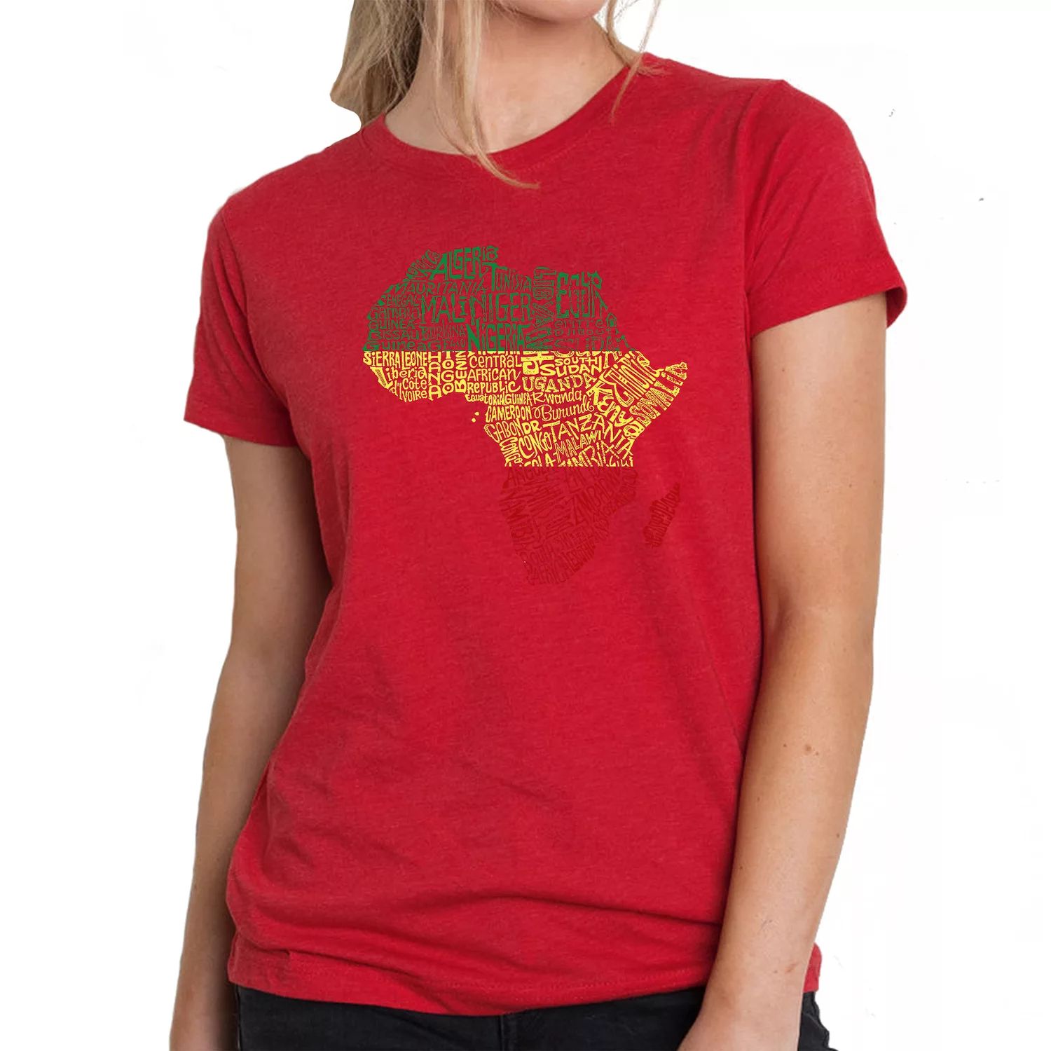 Страны Африки — женская футболка премиум-класса Word Art Blend LA Pop Art, красный страны африки женская рубашка летучая мышь word art la pop art темно синий