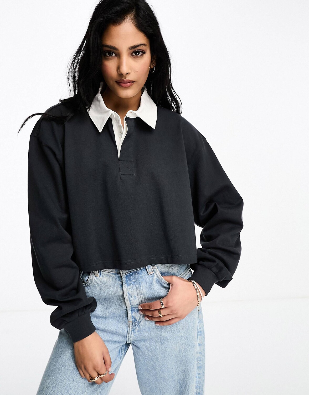 

Графитовый укороченный топ регби Dr Denim