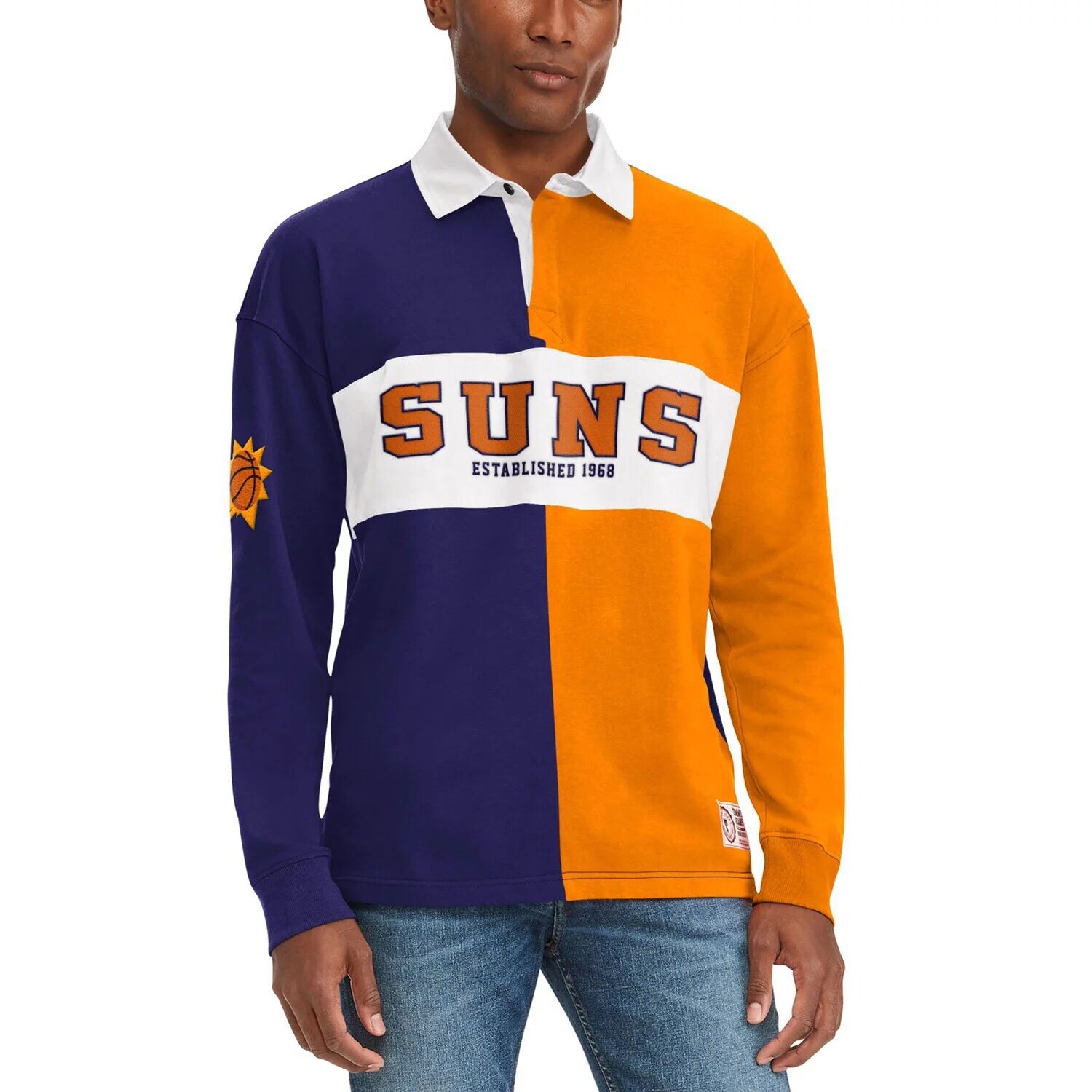 

Мужская футболка Tommy Jeans фиолетовая/оранжевая Phoenix Suns Ronnie Rugby с длинным рукавом, Оранжевый