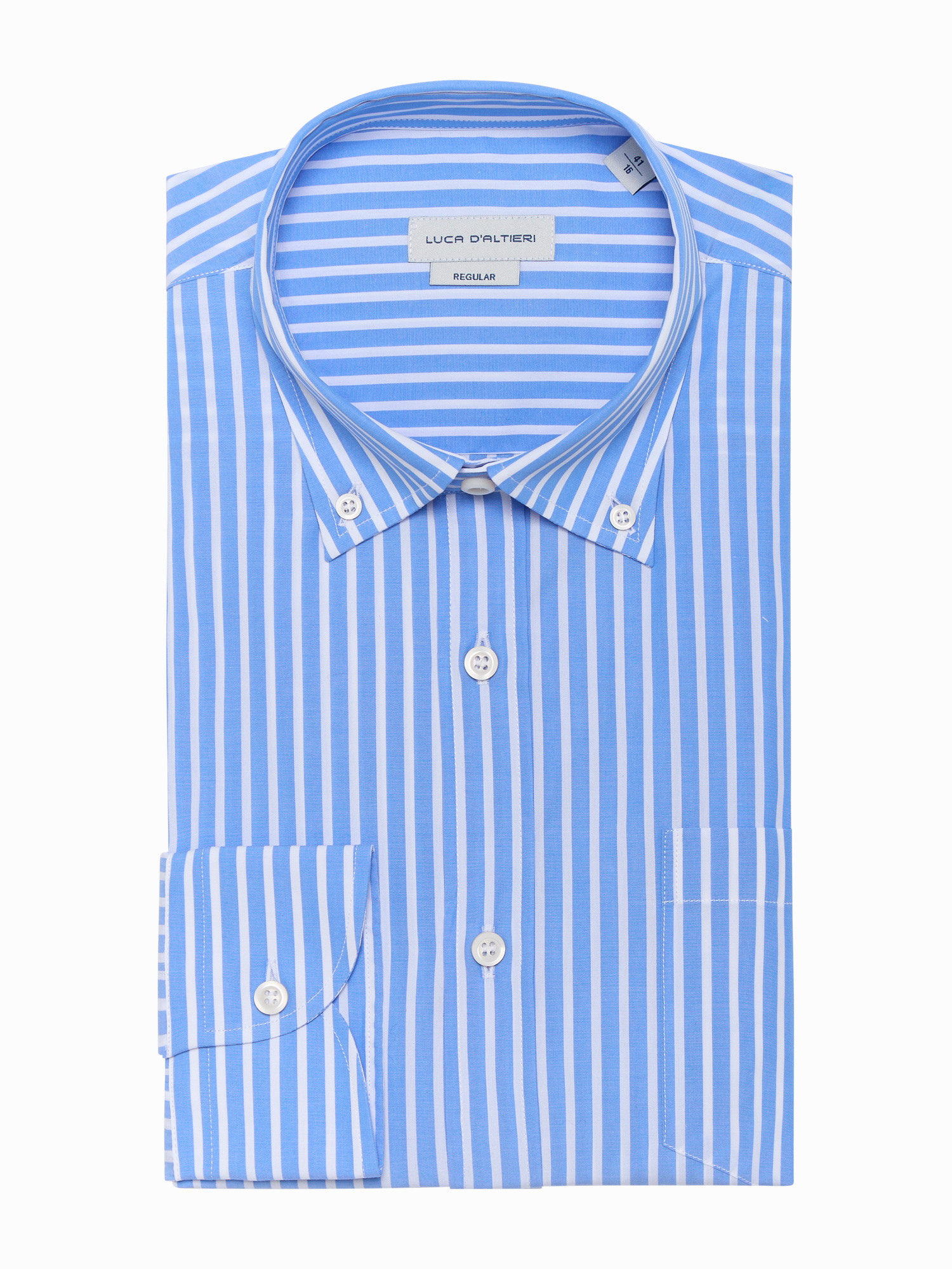 Luca D'Altieri повседневная рубашка стандартного кроя из поплина из чистого хлопка, голубой рубашка однотонная с длинными рукавами и костюмным воротником