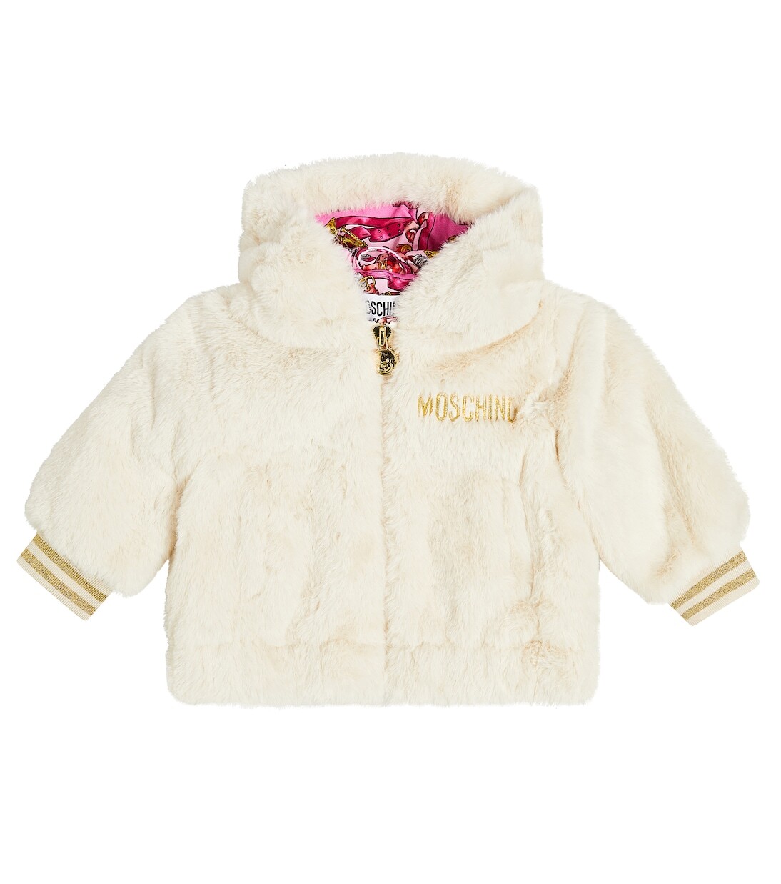 

Детская куртка из искусственного меха с капюшоном Moschino Kids, нейтральный