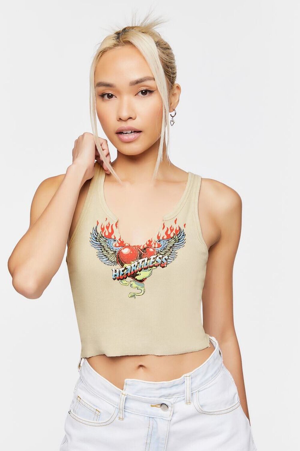 

Майка с вырезом в форме сердца и рисунком сердца Forever 21, серо-коричневый