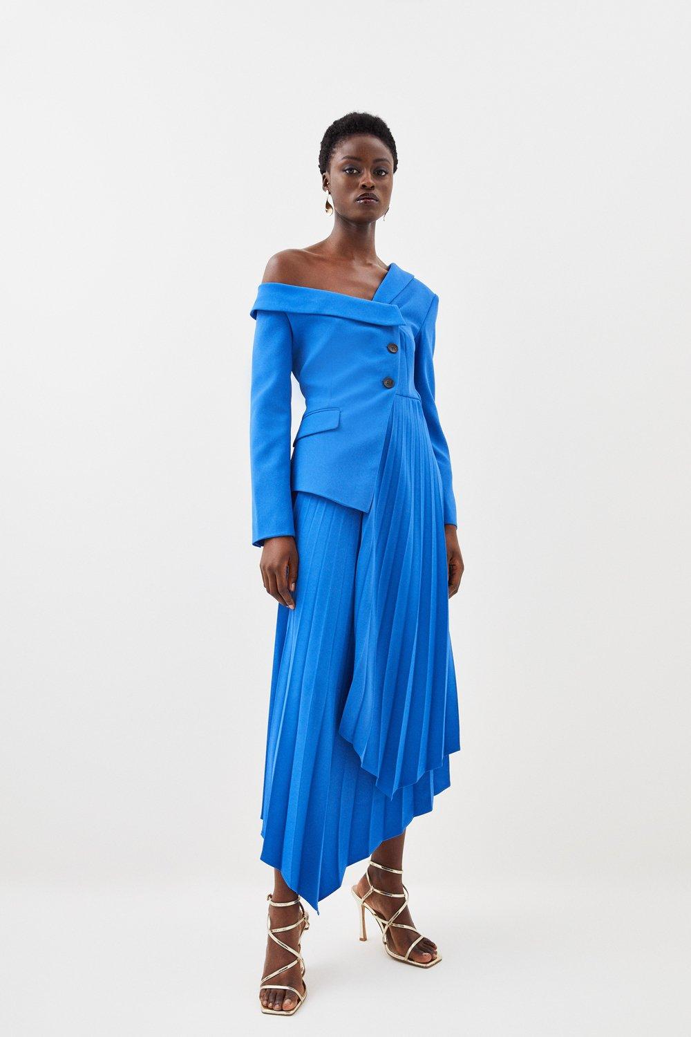 Асимметричное платье миди со складками из крепа на заказ Karen Millen, синий платье рубашка из крепа на заказ karen millen черный