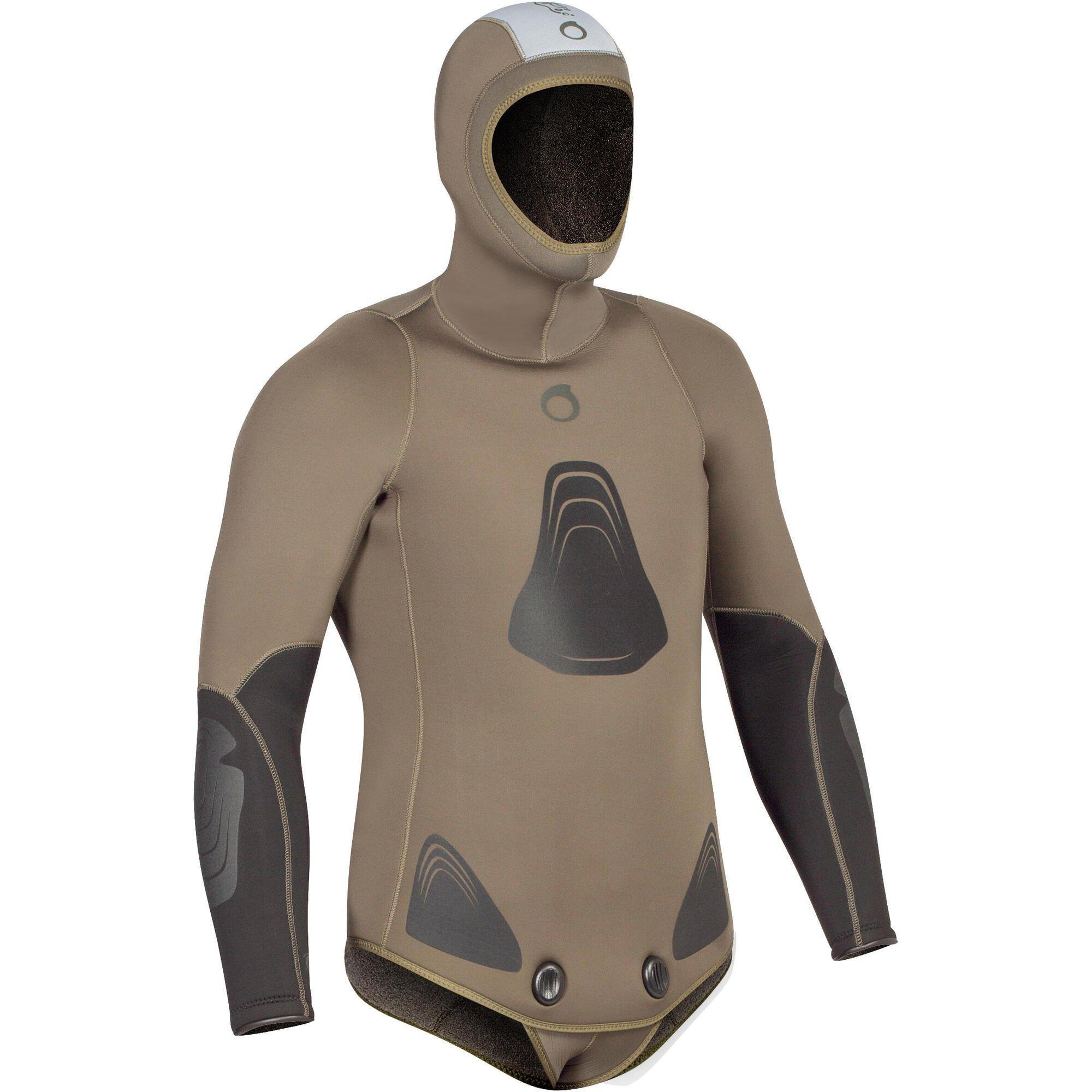 Куртка для подводной охоты 7 мм из неопрена Spf 500 Subea, хаки искусственные перчатки 3 мм защита от царапин для дайвинга с регулируемым ремешком сохраняет тепло для подводной охоты каякинга