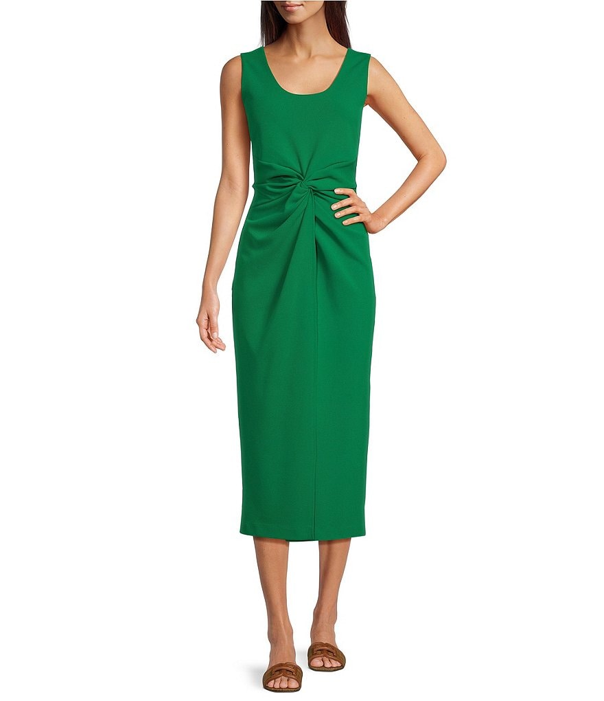 Платье-футляр миди без рукавов с закругленной талией Gibson & Latimer с овальным вырезом и закругленной талией, зеленый