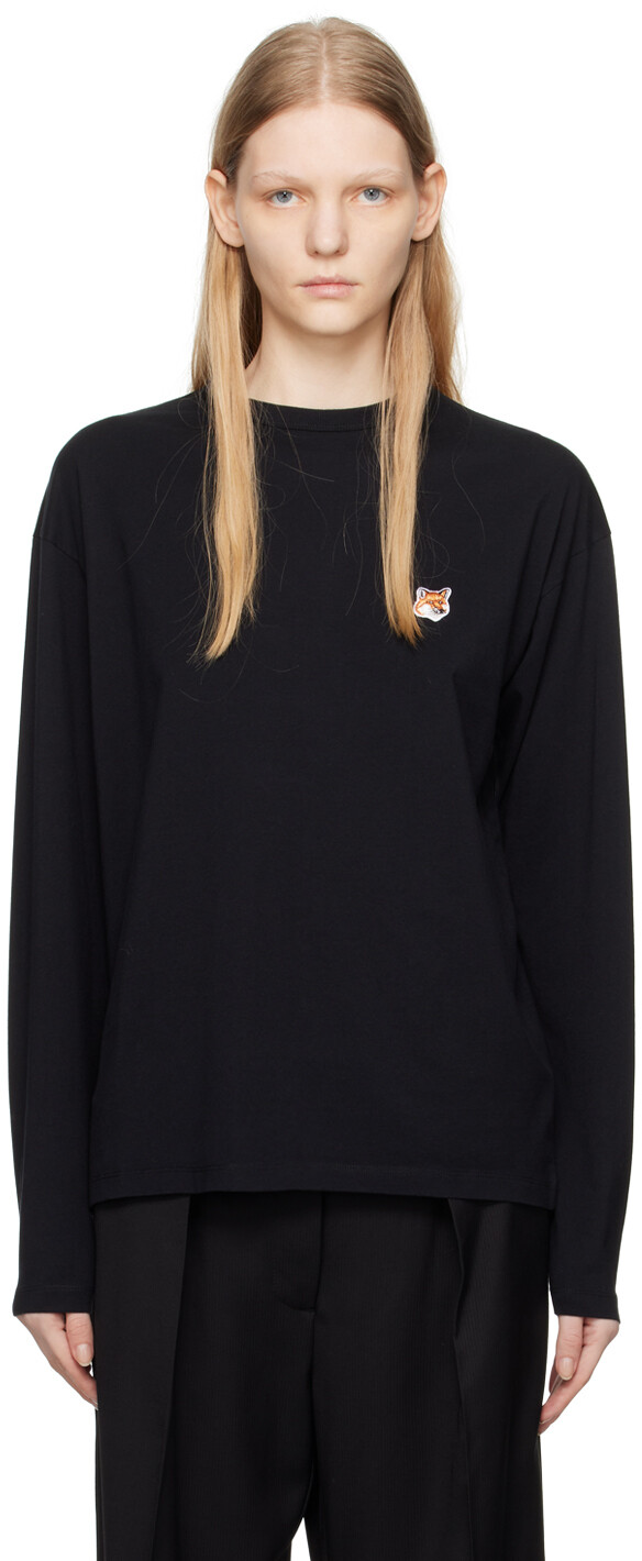 

Черная футболка с длинным рукавом и головой лисы Maison Kitsune, Черный