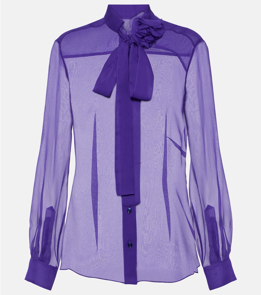 Блузка из шелкового шифона с завязками на воротнике Dolce&Gabbana, фиолетовый