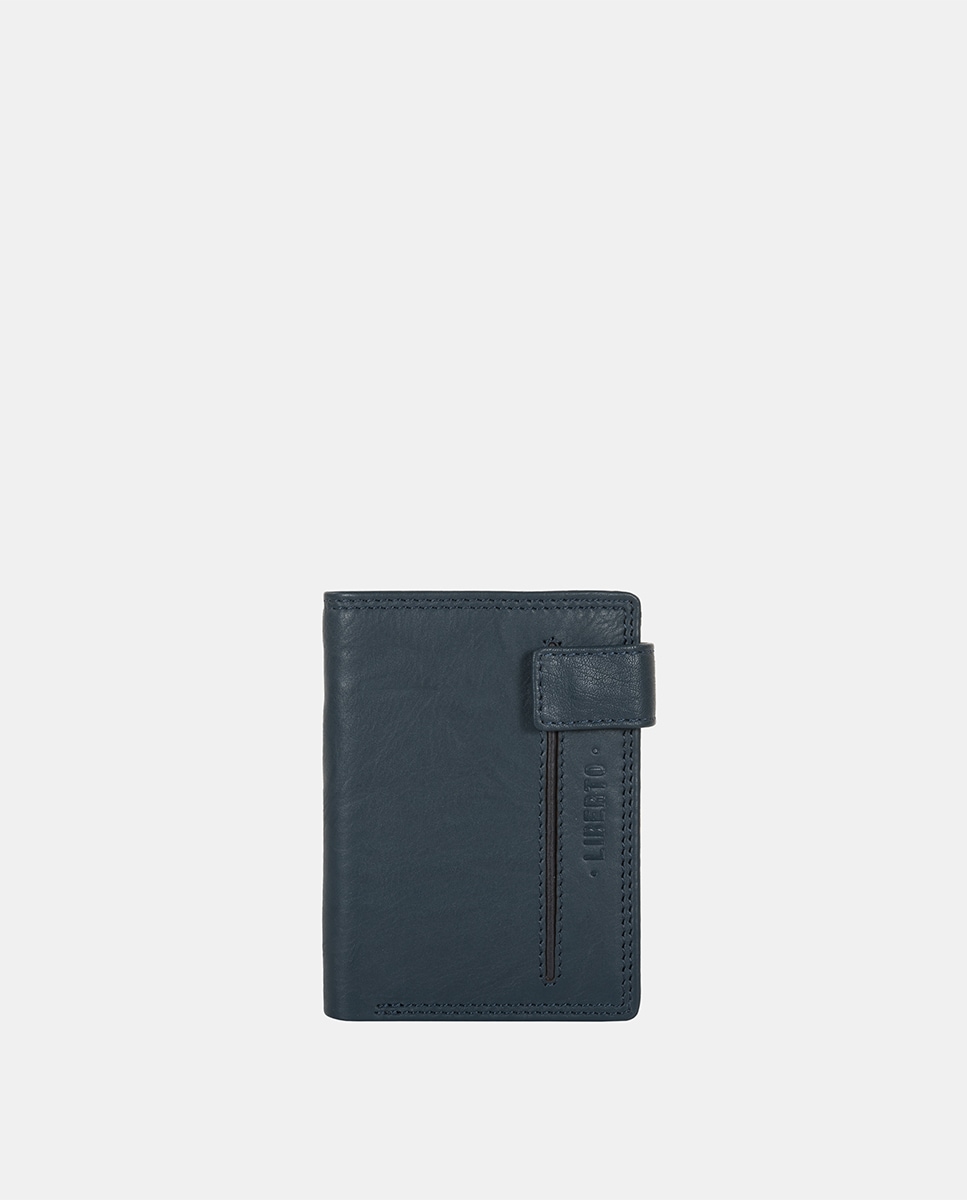 Мужской кожаный кошелек темно-синего цвета с контрастной внутренней частью. Liberto, темно-синий