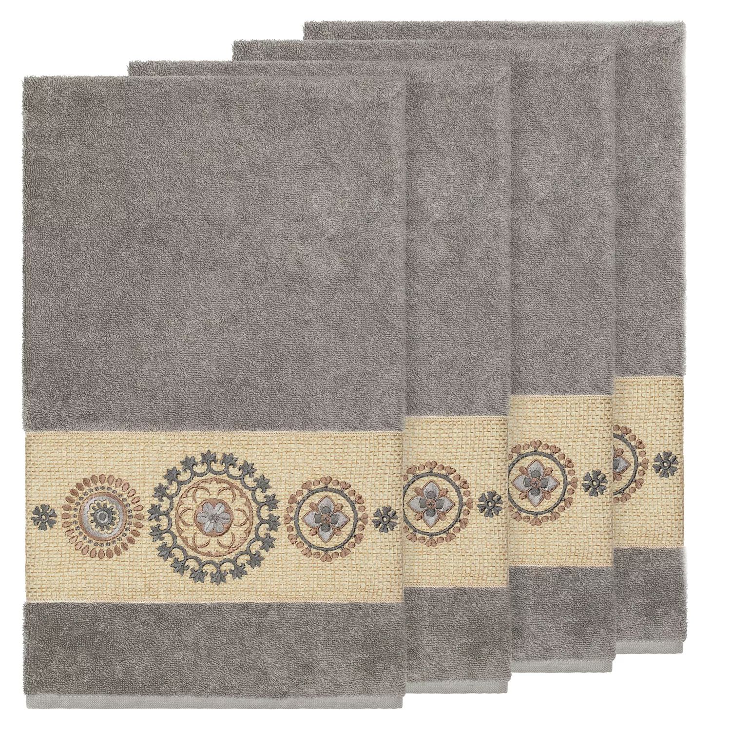 Linum Home Textiles Турецкий хлопок Комплект полотенец с украшением Isabelle, темно-серый