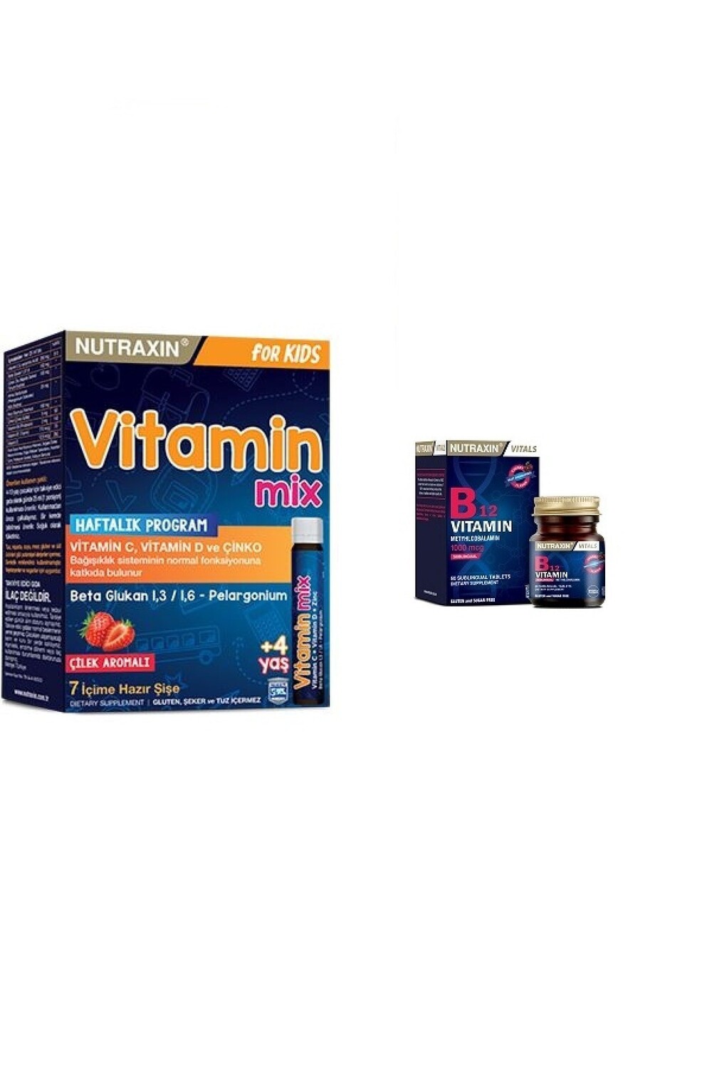 

Nutraxin 1000 мкг витамина B12 60 сублингвальных таблеток и витаминов для детей на 1 неделю, 7 бутылок, смесь