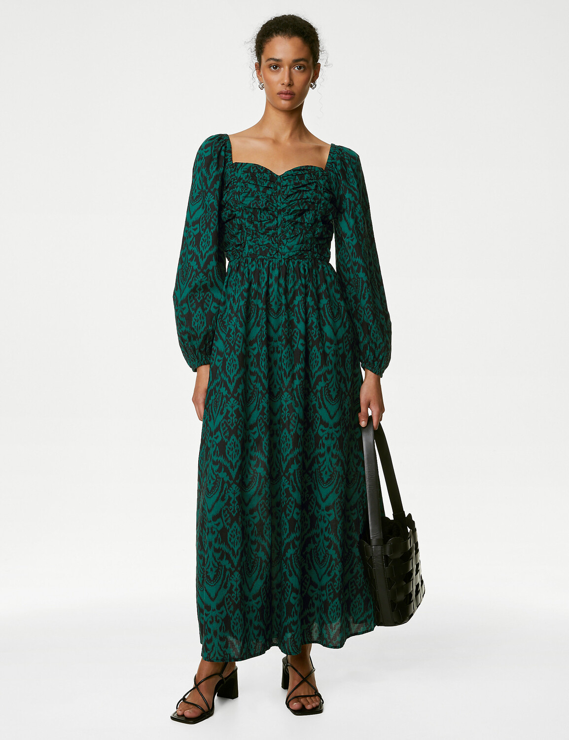 

Платье Midaxi с принтом из чистого хлопка Marks & Spencer, зеленый микс