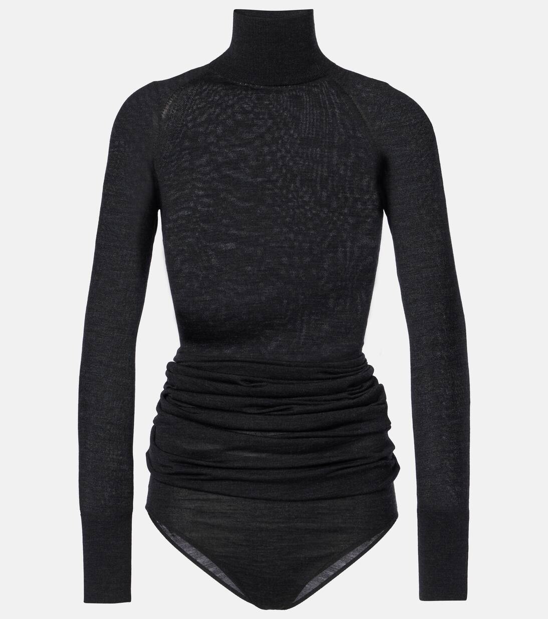 

Боди из драпированной шерсти с высоким воротом Alaïa, цвет ebene