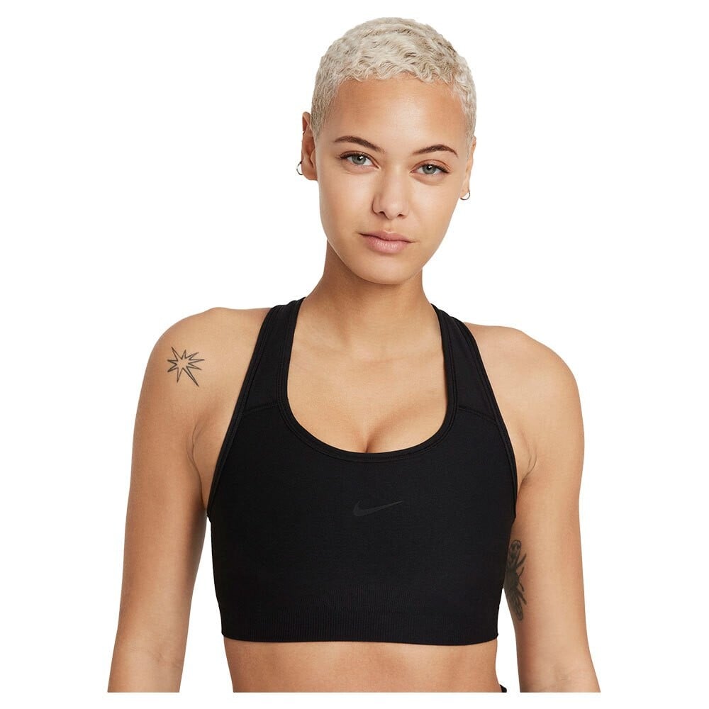 

Спортивный бюстгальтер Nike Dri Fit Swoosh Seamless Medium Support, черный