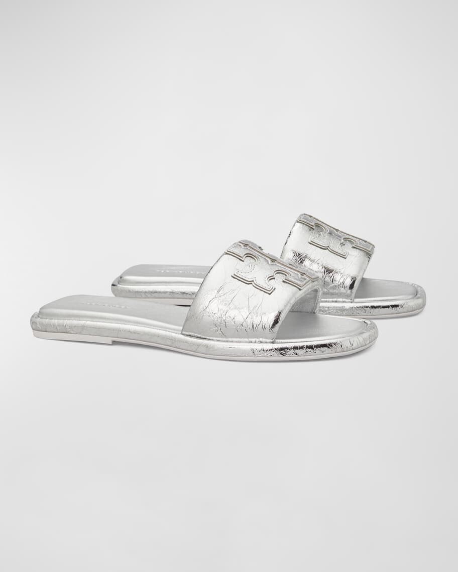

Сандалии Double T Metallic на плоской подошве Tory Burch