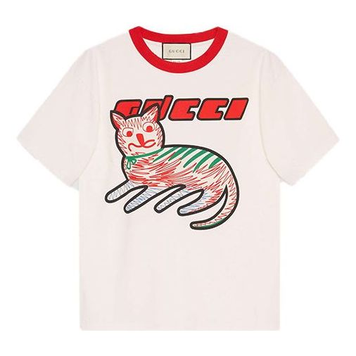 Футболка GUCCI Cat Print Oversize T-shirt 'off white', белый